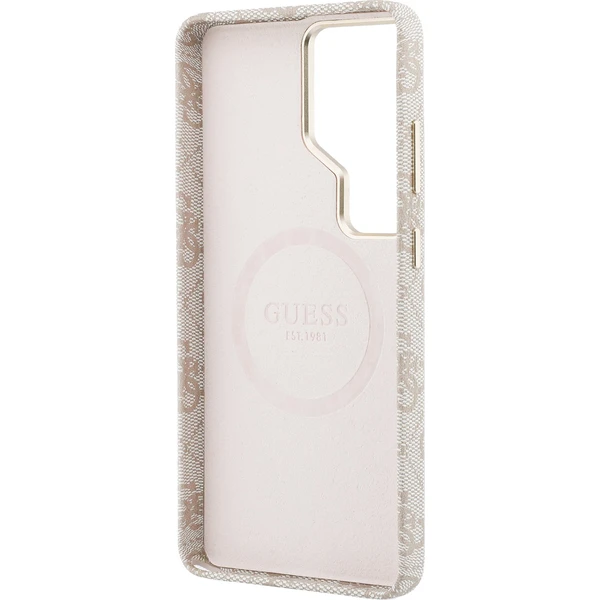 Guess PU koža 4G Strass Trojuholníkové logo Zlatý rám Magnetický kryt Samsung Galaxy S26 Ultra ružov - Puzdra - Obrázok c69c53783e3d4fd6ae8b8179a9920050