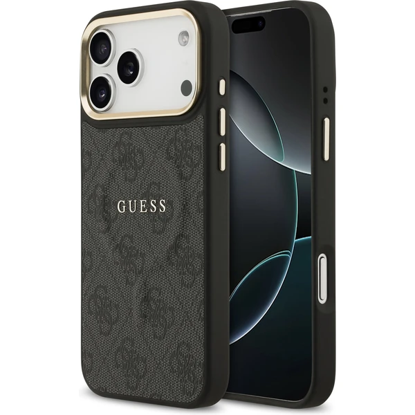 Guess PU Leather 4G Gold Frame MagSafe kryt iPhone 17 Pro Max čierny - Puzdra - Hlavný obrázok