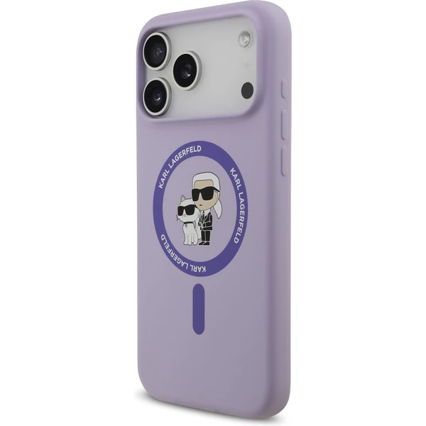 Karl Lagerfeld Liquid Silicone Karl a Choupette MagSafe kryt iPhone 17 Pro Max fialový - Puzdra - Obrázok c74ede0be19845789c346255bdb98ac0