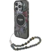 Guess IML Flowers Pearl Strap MagSafe kryt iPhone 16 Pro Max čierny - Puzdra
