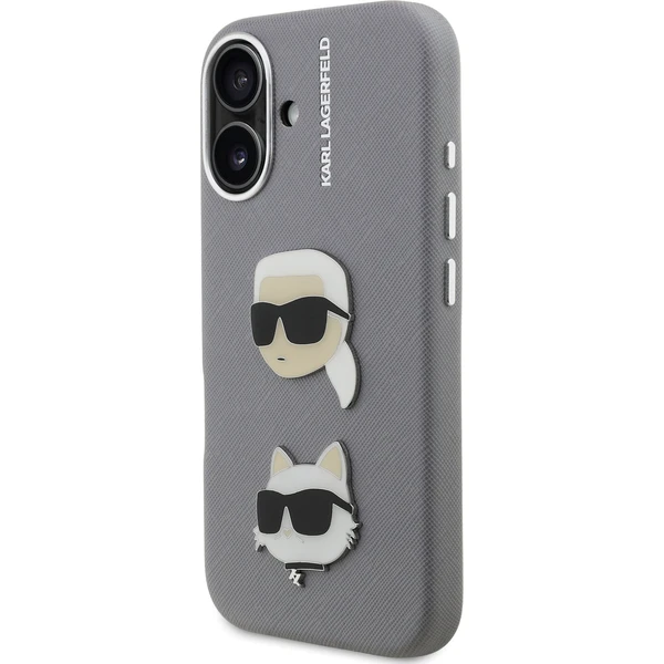 Karl Lagerfeld Grained PU K&CH Heads kryt iPhone 16 sivý - Puzdra - Obrázok c7844b68f3ab4b90b47c08086a304561