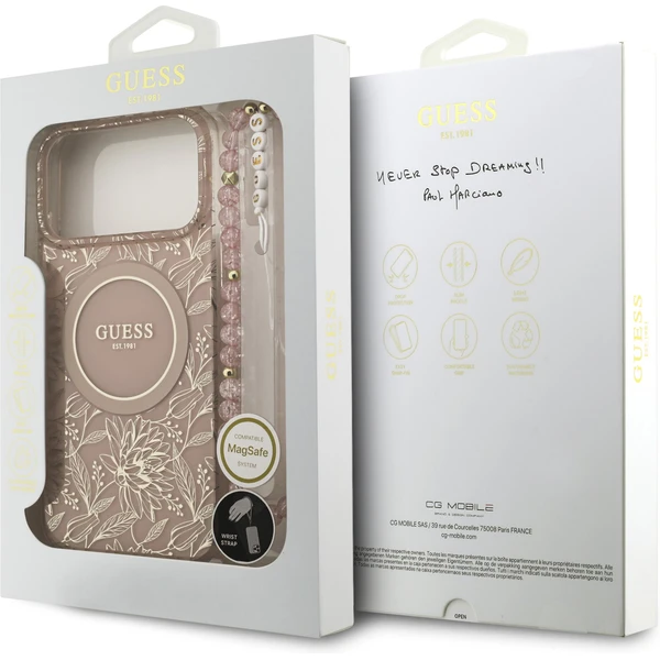Guess IML Flowers Allover Strap MagSafe kryt iPhone 17 Pro Max ružový - Puzdra - Obrázok c79b3bfbb463437da71ce8c32a6fe4fb