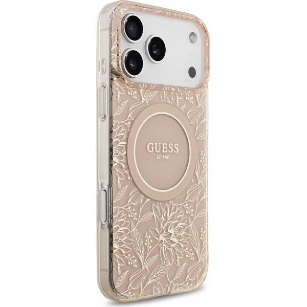 Guess IML Flowers Allover Strap MagSafe Zadný kryt pre iPhone 18 Pro Max Pink - Puzdra - Obrázok c822fc32e51e412aa169547bf30cab95