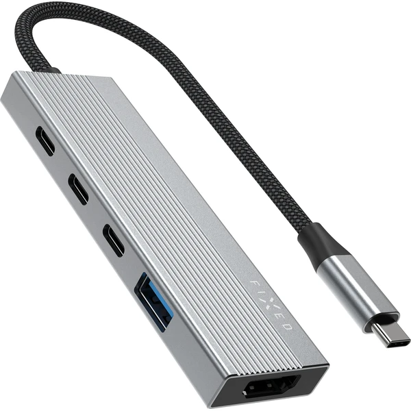 FIXED 5-portový hliníkový USB-C HUB Core, pro notebooky a tablety, 100W, PD 3.0, vesmírně šedý - USB huby - Hlavný obrázok