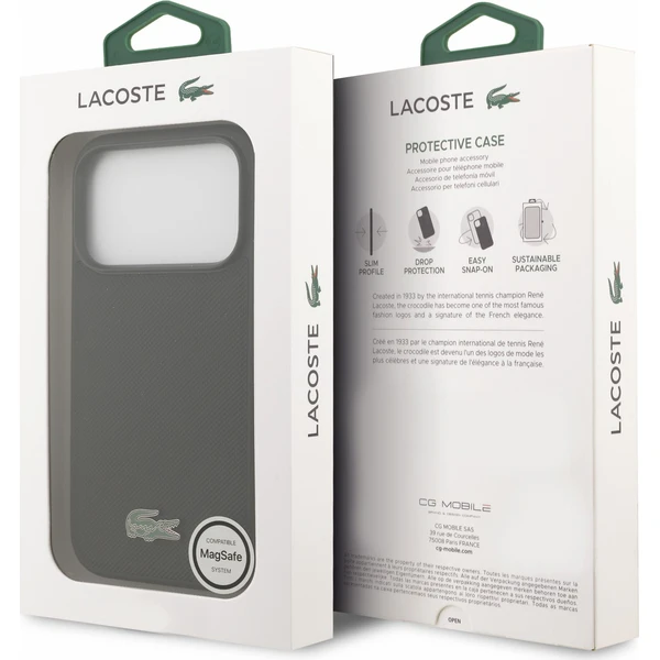 Lacoste PVC Iconic Petit Pique Metal Logo MagSafe Zadný kryt pre iPhone 18 Pro Black - Puzdra - Obrázok c839cc7439764e07b0c200b4f5dc5a82