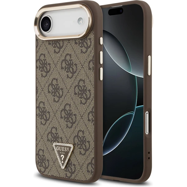 Guess PU Leather 4G Triangle Logo Gold Frame MagSafe kryt iPhone Air hnedý - Puzdra - Hlavný obrázok