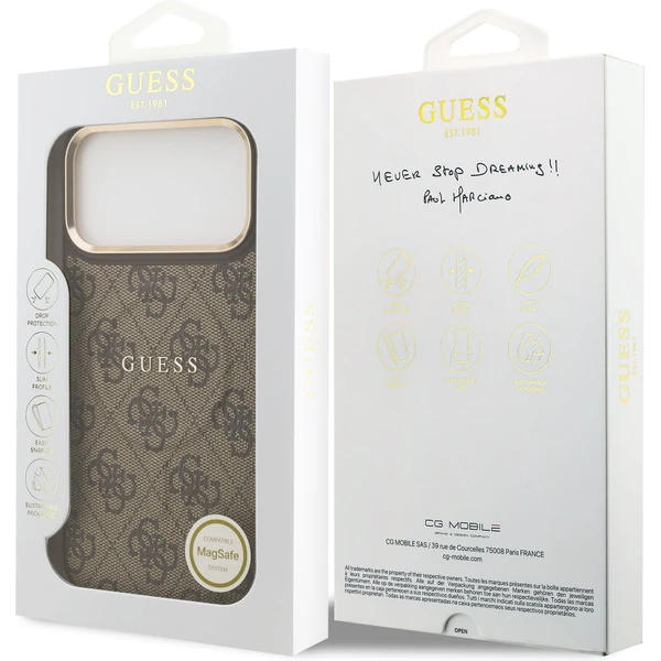 Guess PU Leather 4G Gold Frame MagSafe kryt iPhone 17 Pro Max hnedý - Puzdra - Obrázok c887e8a98d404122a82b07184dd68274