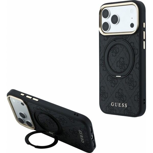 Guess PU 4G Ring Stand MagSafe Zadný kryt pre iPhone 18 Pro Black - Puzdra - Hlavný obrázok