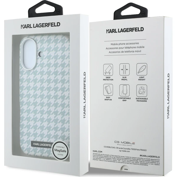 Karl Lagerfeld PU Houndstooth Resin Plate MagSafe kryt iPhone 17 modrý - Puzdra - Obrázok c9a293b759384cdcaec530652625c295