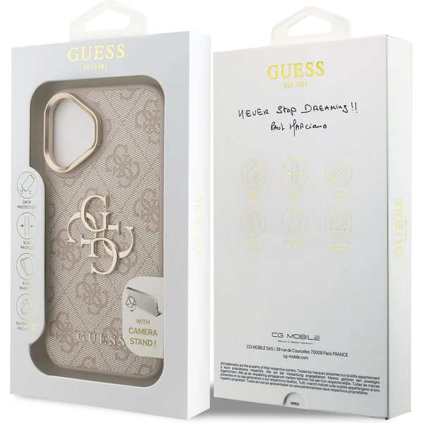 Guess PU 4G Metal Logo Stand Camera Frame kryt iPhone 16 ružový - Puzdra - Obrázok c9cd77ad6e0640bb891355e71766717e
