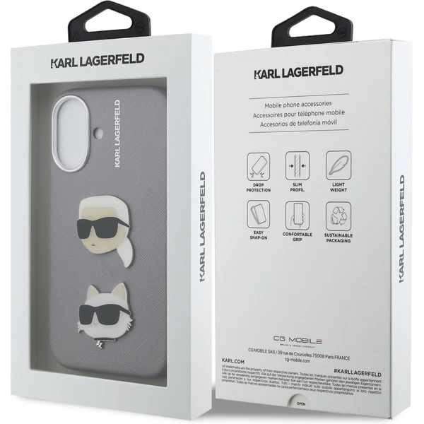Karl Lagerfeld Grained PU K&CH Heads kryt iPhone 16 sivý - Puzdra - Obrázok ca1faf674ad54a76b8c481a939bae460