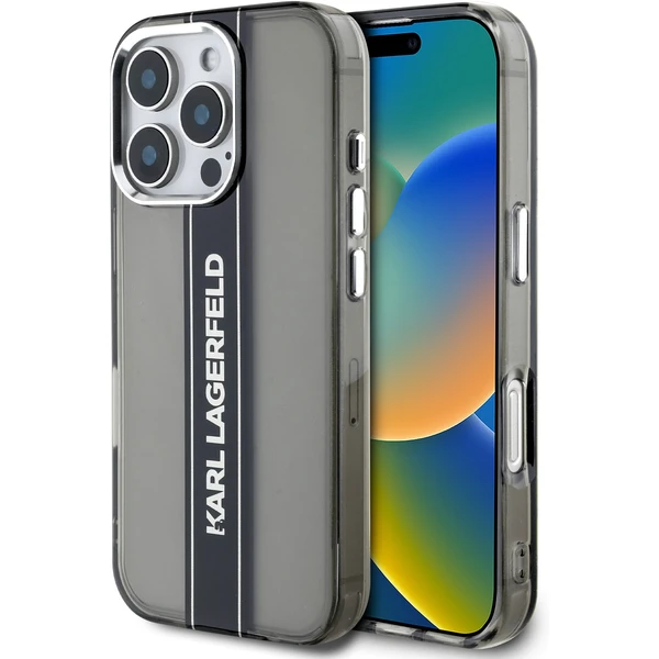 Karl Lagerfeld IML Stripe Logo kryt iPhone 16 Pro Max čierny - Puzdra - Hlavný obrázok