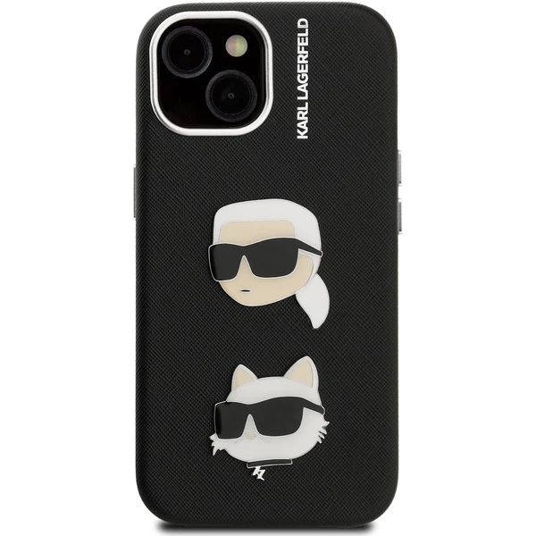 Karl Lagerfeld Grained PU K&CH Heads kryt iPhone 15 čierny - Puzdra - Obrázok ca77b850476c4b37b2ea2a44b09cbfbc