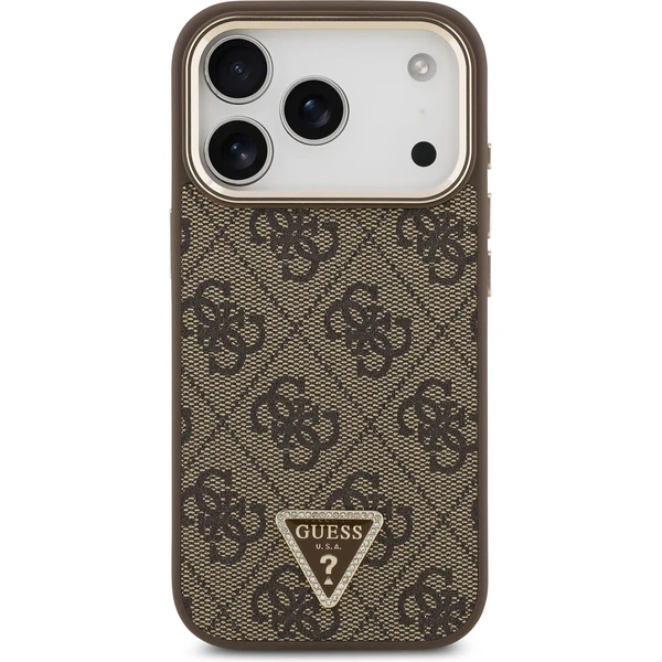 Guess PU Leather 4G Triangle Logo Gold Frame MagSafe kryt iPhone 17 Pro hnedý - Puzdra - Obrázok caa0b4bba87b46ba8e6a70f47014a7e8