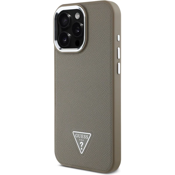 Guess PU Grained Triangle Logo kryt pre iPhone 16 Pre Max hnedý - Puzdra - Obrázok cacd700e0e2c46259366be7f781ec333