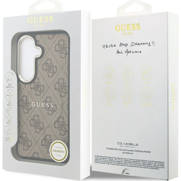 Guess PU Leather 4G Gold Frame Magnetický kryt Samsung Galaxy S26 hnedý - Puzdra - Obrázok caeb53612276449abaddd9e615606282