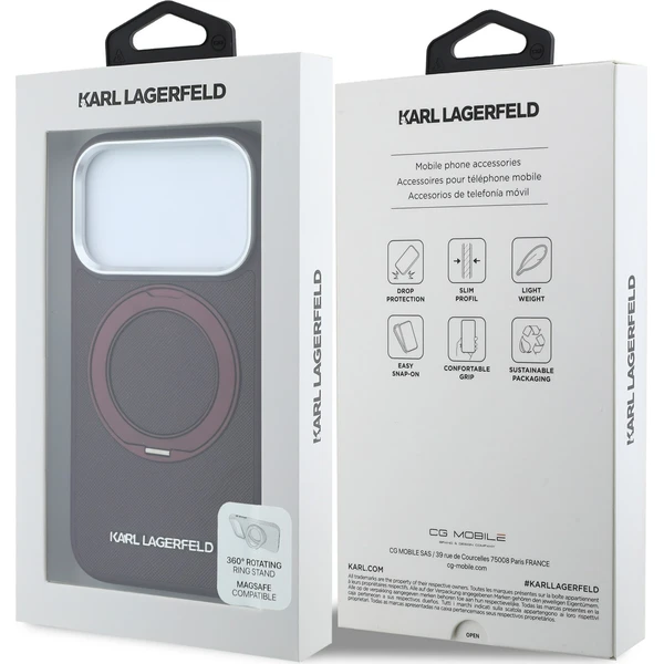 Karl Lagerfeld PU Saffiano Ring Stand MagSafe kryt iPhone 18 Pro Max vínový - Puzdra - Obrázok cb3d71c92e334bc5be46b9ab64176bc2
