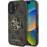 Guess PU 4G Metal Logo kryt pre iPhone 16 hnedý - Puzdra