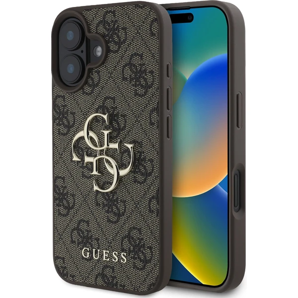 Guess PU 4G Metal Logo kryt pre iPhone 16 hnedý - Puzdra - Hlavný obrázok