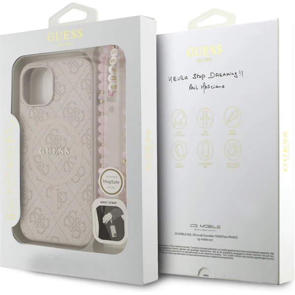 Guess PU Leather 4G Colored Ring Strap MagSafe kryt iPhone 13 ružový - Puzdra - Obrázok cc06bb3fc727459091a9219a000a7da2