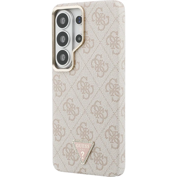 Guess PU koža 4G Strass Trojuholníkové logo Zlatý rám Magnetický kryt Samsung Galaxy S26 Ultra ružov - Puzdra - Obrázok cc1e31f4ff864b3aa4a79edb268ca5ab