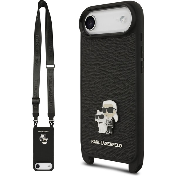 E-shop Karl Lagerfeld Saffiano Crossbody Popruh Metal Karl and Choupette kryt iPhone Air čierny