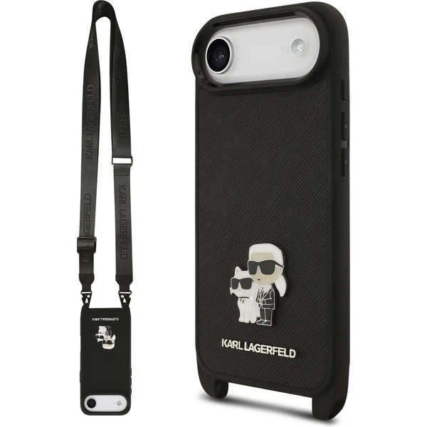 Karl Lagerfeld Saffiano Crossbody Popruh Metal Karl and Choupette kryt iPhone Air čierny - Puzdra - Hlavný obrázok