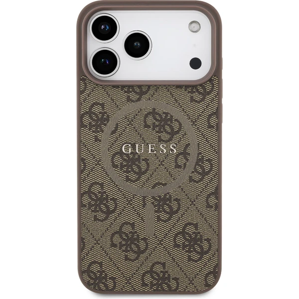 Guess PU Leather 4G Colored Ring MagSafe Zadný Kryt pre iPhone 17 Pro Max hnedý - Puzdra - Obrázok cc88ba00bcaa45fb999496d2f11e2149
