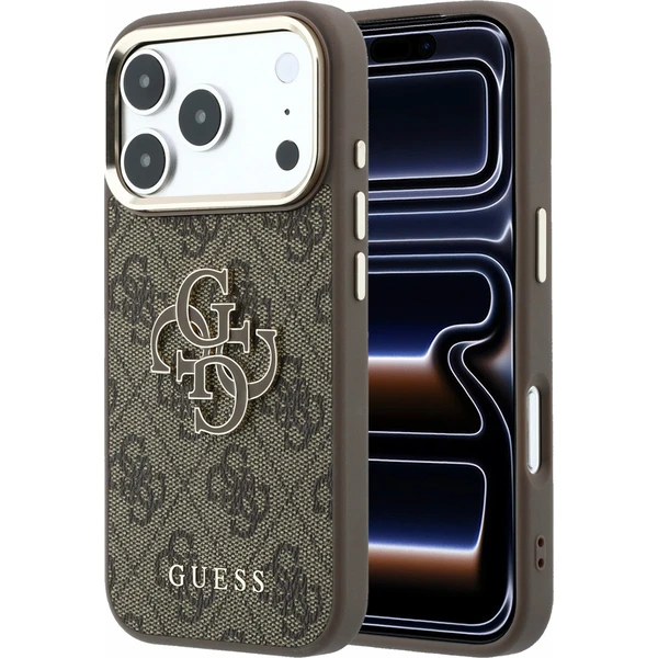 Guess PU 4G Resin Metal Logo Zadný Kryt pre iPhone 18 Pro Brown - Puzdra - Hlavný obrázok