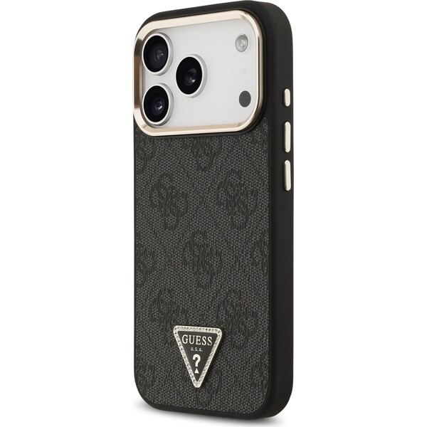 Guess PU Leather 4G Strass Triangle Logo Gold Frame MagSafe Zadný Kryt pre iPhone 18 Pro Black - Puzdra - Obrázok cdcfe11271eb41b19e6ed974142d262f