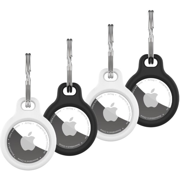 FIXED Silky silikónové púzdro Apple AirTag 4ks, 2x čierne + 2x biele