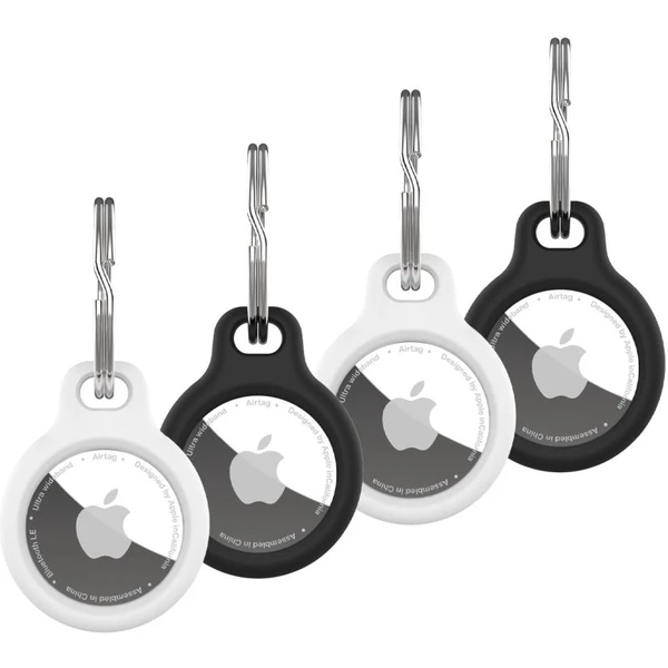 FIXED Silky silikónové púzdro Apple AirTag 4ks, 2x čierne + 2x biele - Puzdra - Hlavný obrázok
