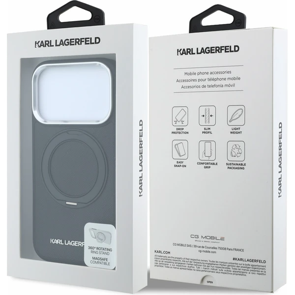 Karl Lagerfeld PU Saffiano Ring Stand MagSafe kryt iPhone 18 Pro černý - Puzdra - Obrázok ce206728b39741e69eb40b3f136dc81e