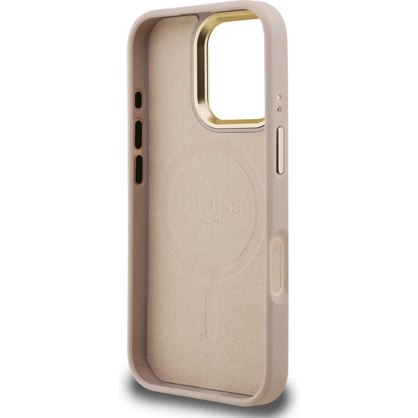 Guess PU 4G Strass Triangle Logo Stand Camera Frame MagSafe kryt iPhone 16 Pre ružový - Puzdra - Obrázok ce3e897d12f046558c844c3d514d43ae