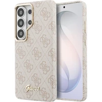 Guess PU 4G Skript Kovové Logo Magnetický kryt Samsung Galaxy S26 Ultra ružový - Puzdra