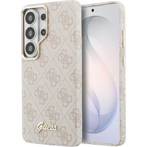 Guess PU 4G Skript Kovové Logo Magnetický kryt Samsung Galaxy S26 Ultra ružový - Puzdra - Hlavný obrázok