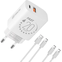 OBAL:ME nabíjačka USB-A/USB-C (20W) + 2x kábel (1m) biela - Nabíjačky