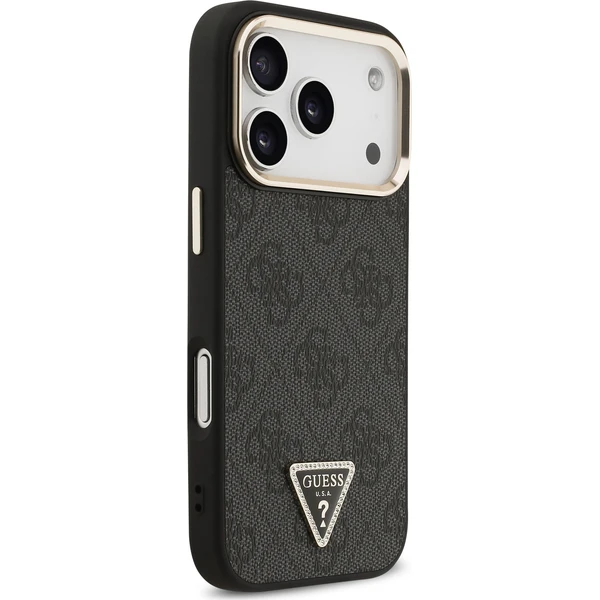 Guess PU Leather 4G Strass Triangle Logo Gold Frame MagSafe Zadný Kryt pre iPhone 18 Pro Black - Puzdra - Obrázok cebad31eed59467a9f1f8d78c03a0017
