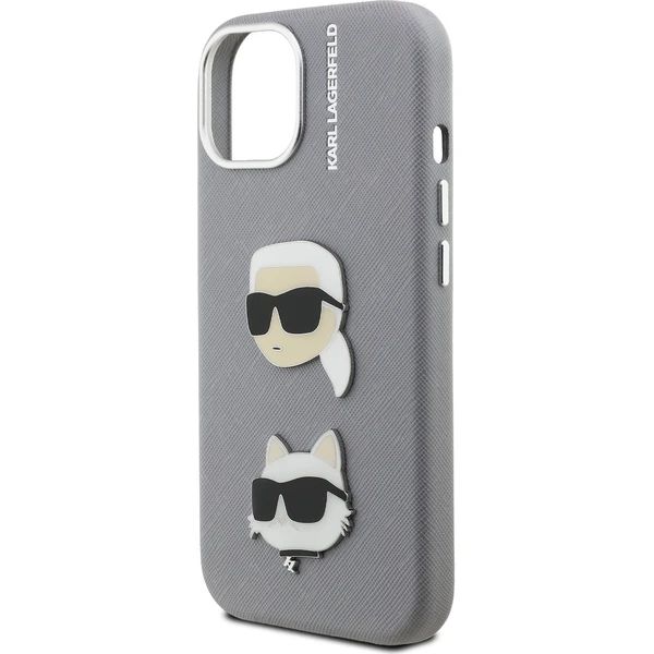 Karl Lagerfeld Grained PU K&CH Heads kryt iPhone 15 sivý - Puzdra - Obrázok cec10c2a722d4bfabf8d79153a5cce05