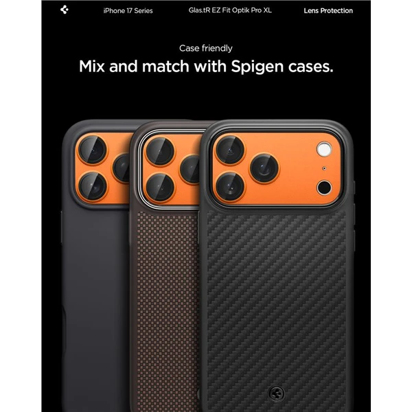 Spigen Glass TR EZ Fit Optik Pro XL sklo na fotoaparát iPhone 17 Pro Max oranžové - Ochranné fólie a sklo - Obrázok cf0e6b98f6b048179f049cca6573c276