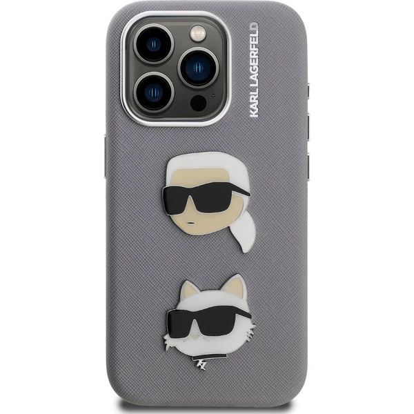 Karl Lagerfeld Grained PU K&CH Heads kryt iPhone 15 Pre sivý - Puzdra - Obrázok cf203837a3864cc6ba2572aa9030a69b