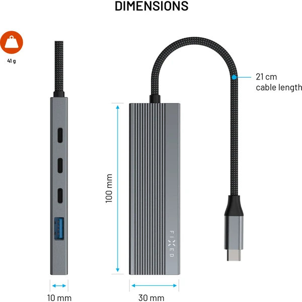 FIXED 5-portový hliníkový USB-C HUB Core, pro notebooky a tablety, 100W, PD 3.0, vesmírně šedý - USB huby - Obrázok cf5c9779d0974a2294ade7932d6c30e1