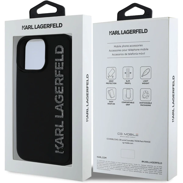 Karl Lagerfeld 3D Rubber Glitter Logo kryt iPhone 16 Pro Max čierny - Puzdra - Obrázok cf9e5087bda641748331e850fd1e8d96