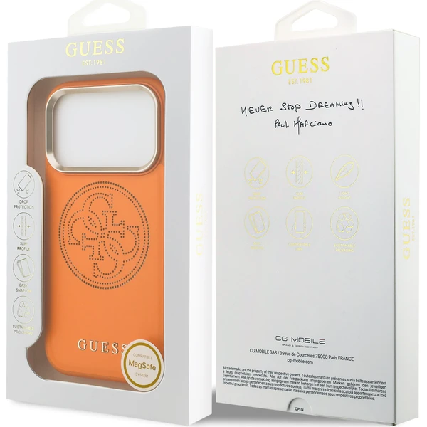 Guess PU Perforovaný 4G Logo MagSafe kryt iPhone 17 Pro Max oranžový - Puzdra - Obrázok cff6b9338972454ab89ae5d081866fa6