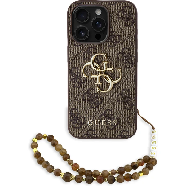 Guess PU 4G Metal Logo Strap kryt iPhone 15 Pro Max hnedý - Puzdra - Hlavný obrázok
