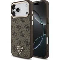Guess PU Leather 4G Strass Triangle Logo Gold Frame MagSafe kryt iPhone 18 Pro Max hnedý - Puzdra