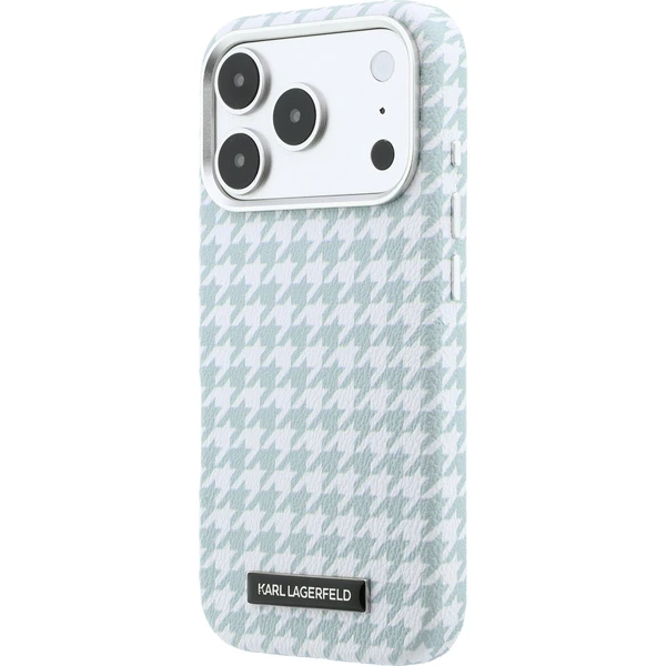 Karl Lagerfeld PU kryt iPhone 17 Pro modrý Houndstooth Resin Plate MagSafe - Puzdra - Obrázok d08be296ec134122b6d2f304e38014f9