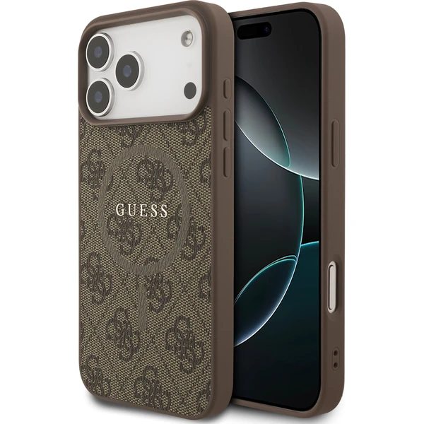 Guess PU Leather 4G Colored Ring MagSafe Zadný Kryt pre iPhone 17 Pro Max hnedý - Puzdra - Hlavný obrázok