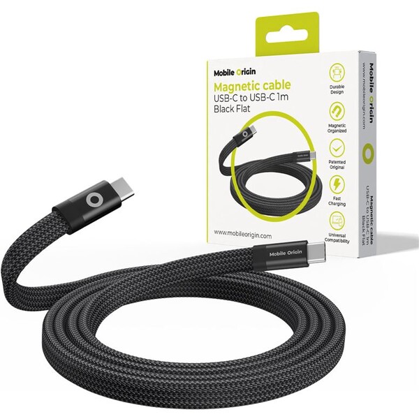 Mobile Origin Magnetic Flat Patented USB-C/USB-C magnetický kábel (1m) čierny