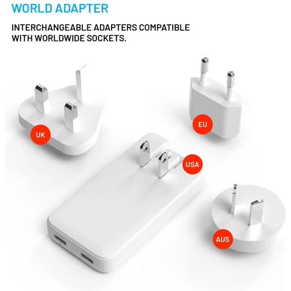 FIXED Slim Traveller GaN cestovná nabíjačka s 2x USB-C a adaptérmi (45W) biela - Nabíjačky - Obrázok d1399e57efdc4771bfe17fd51a01a4db